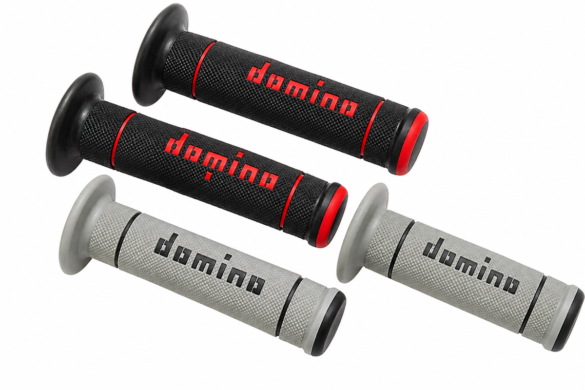 Domino Trials Motorcycle Grips 22/25mm – Black/Red & Grey/Black